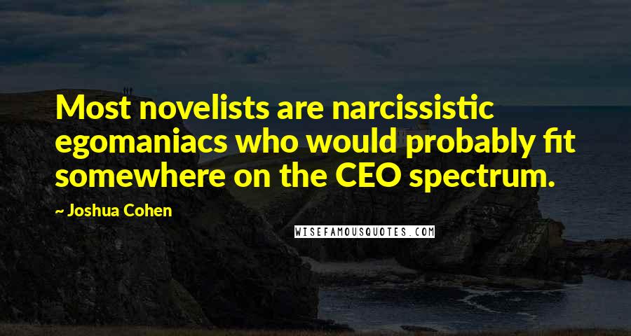 Joshua Cohen Quotes: Most novelists are narcissistic egomaniacs who would probably fit somewhere on the CEO spectrum.