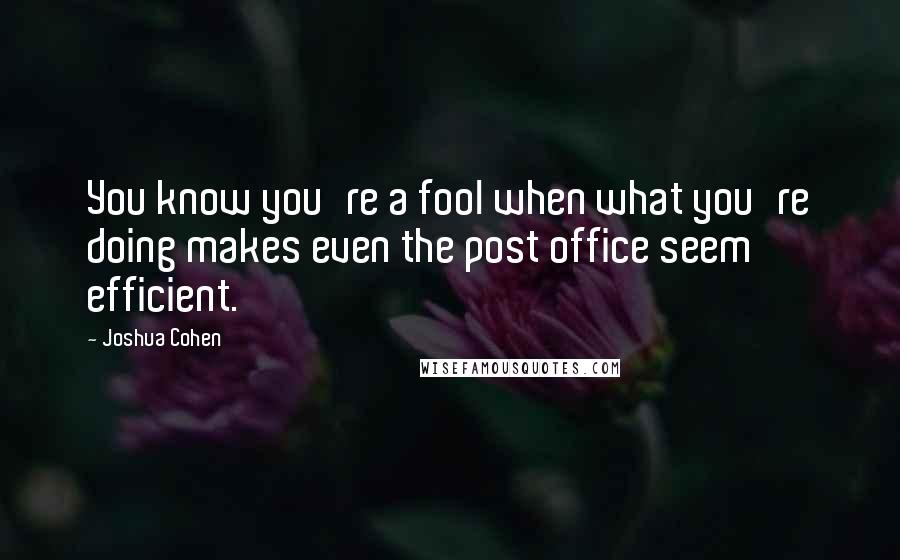 Joshua Cohen Quotes: You know you're a fool when what you're doing makes even the post office seem efficient.