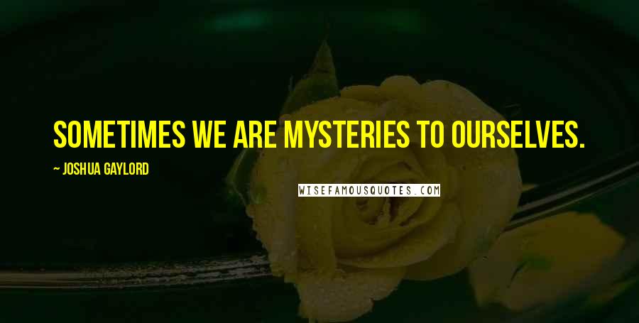 Joshua Gaylord Quotes: Sometimes we are mysteries to ourselves.