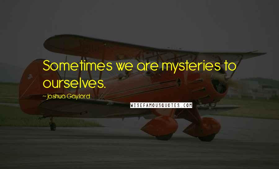 Joshua Gaylord Quotes: Sometimes we are mysteries to ourselves.