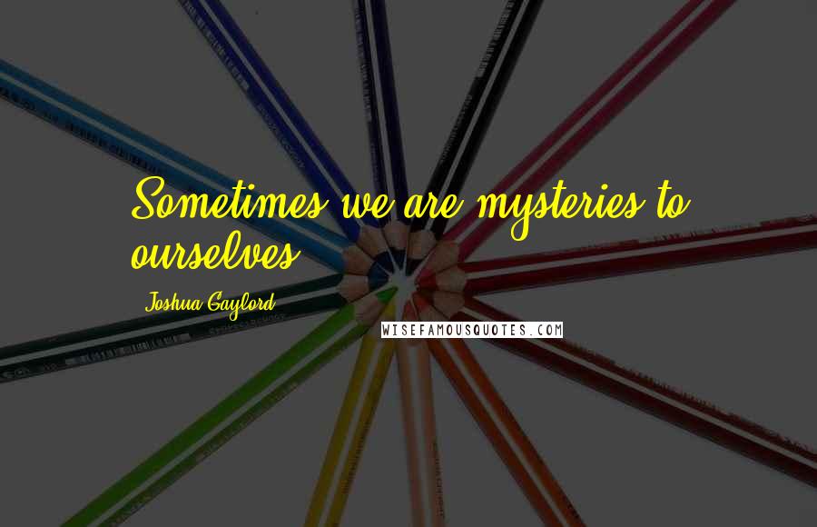 Joshua Gaylord Quotes: Sometimes we are mysteries to ourselves.