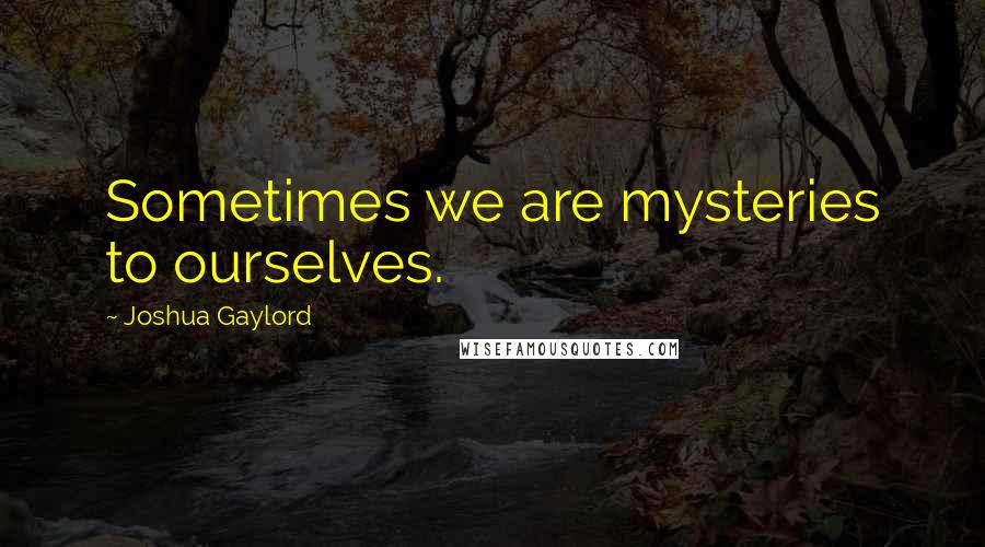 Joshua Gaylord Quotes: Sometimes we are mysteries to ourselves.