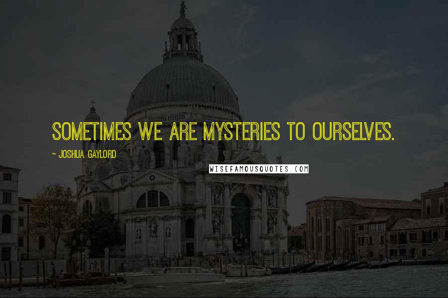 Joshua Gaylord Quotes: Sometimes we are mysteries to ourselves.