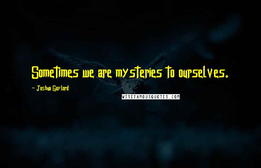 Joshua Gaylord Quotes: Sometimes we are mysteries to ourselves.