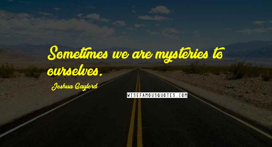 Joshua Gaylord Quotes: Sometimes we are mysteries to ourselves.