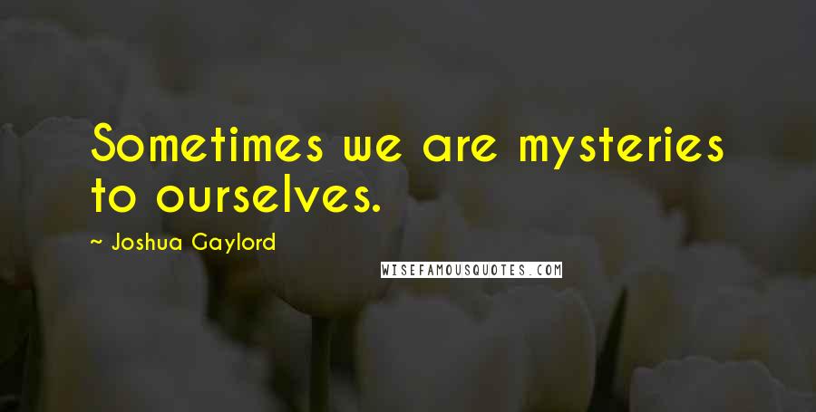 Joshua Gaylord Quotes: Sometimes we are mysteries to ourselves.