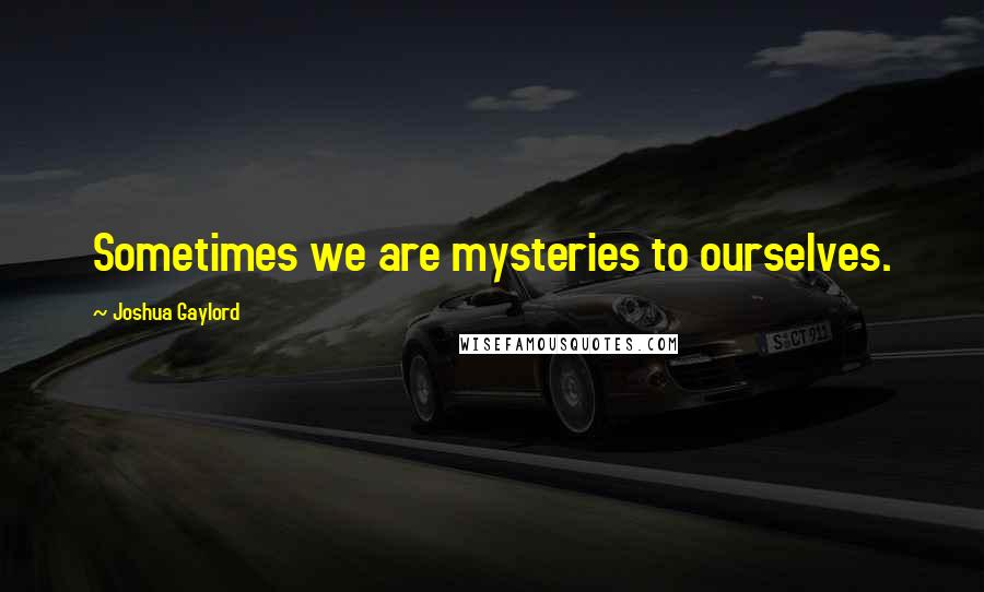 Joshua Gaylord Quotes: Sometimes we are mysteries to ourselves.