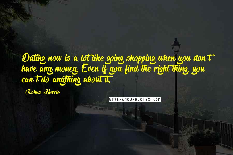 Joshua Harris Quotes: Dating now is a lot like going shopping when you don't have any money. Even if you find the right thing, you can't do anything about it.