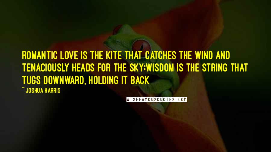 Joshua Harris Quotes: Romantic love is the kite that catches the wind and tenaciously heads for the sky;wisdom is the string that tugs downward, holding it back