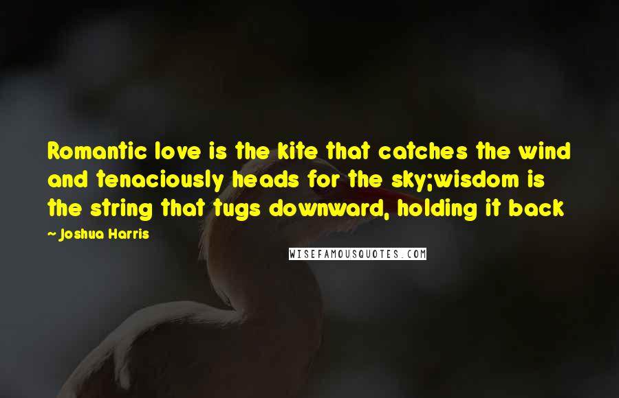 Joshua Harris Quotes: Romantic love is the kite that catches the wind and tenaciously heads for the sky;wisdom is the string that tugs downward, holding it back