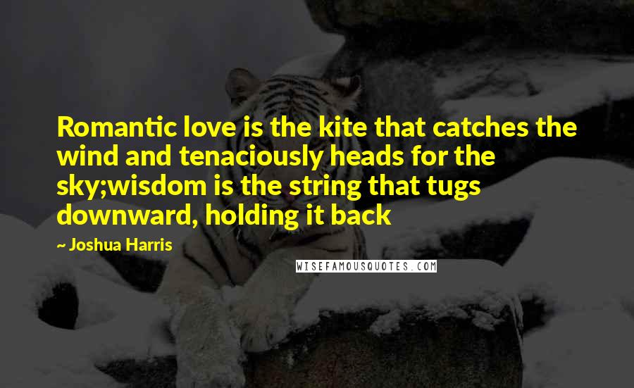 Joshua Harris Quotes: Romantic love is the kite that catches the wind and tenaciously heads for the sky;wisdom is the string that tugs downward, holding it back