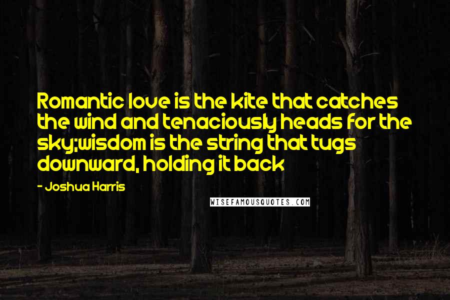 Joshua Harris Quotes: Romantic love is the kite that catches the wind and tenaciously heads for the sky;wisdom is the string that tugs downward, holding it back