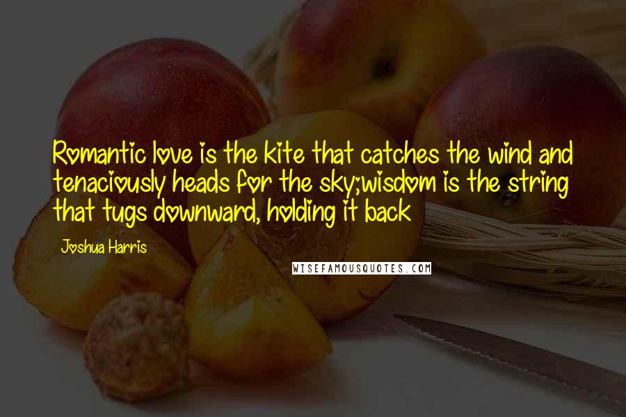 Joshua Harris Quotes: Romantic love is the kite that catches the wind and tenaciously heads for the sky;wisdom is the string that tugs downward, holding it back