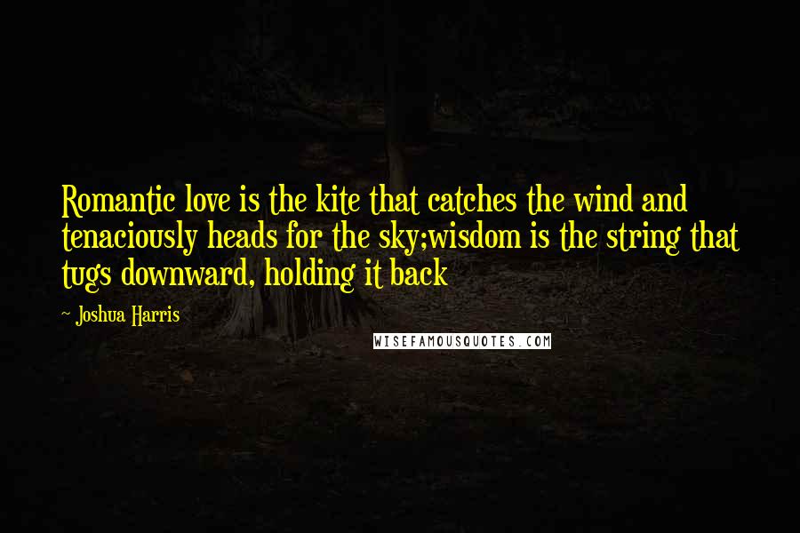 Joshua Harris Quotes: Romantic love is the kite that catches the wind and tenaciously heads for the sky;wisdom is the string that tugs downward, holding it back