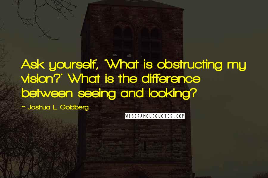 Joshua L. Goldberg Quotes: Ask yourself, 'What is obstructing my vision?' What is the difference between seeing and looking?