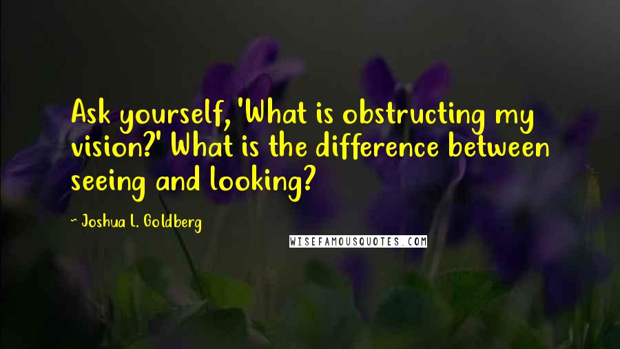 Joshua L. Goldberg Quotes: Ask yourself, 'What is obstructing my vision?' What is the difference between seeing and looking?