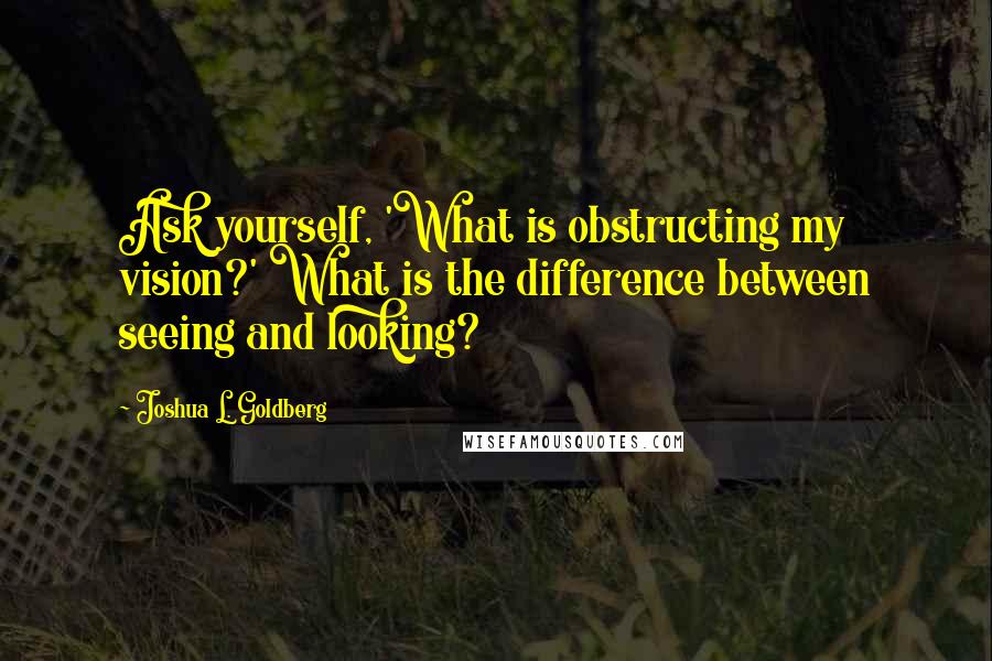 Joshua L. Goldberg Quotes: Ask yourself, 'What is obstructing my vision?' What is the difference between seeing and looking?