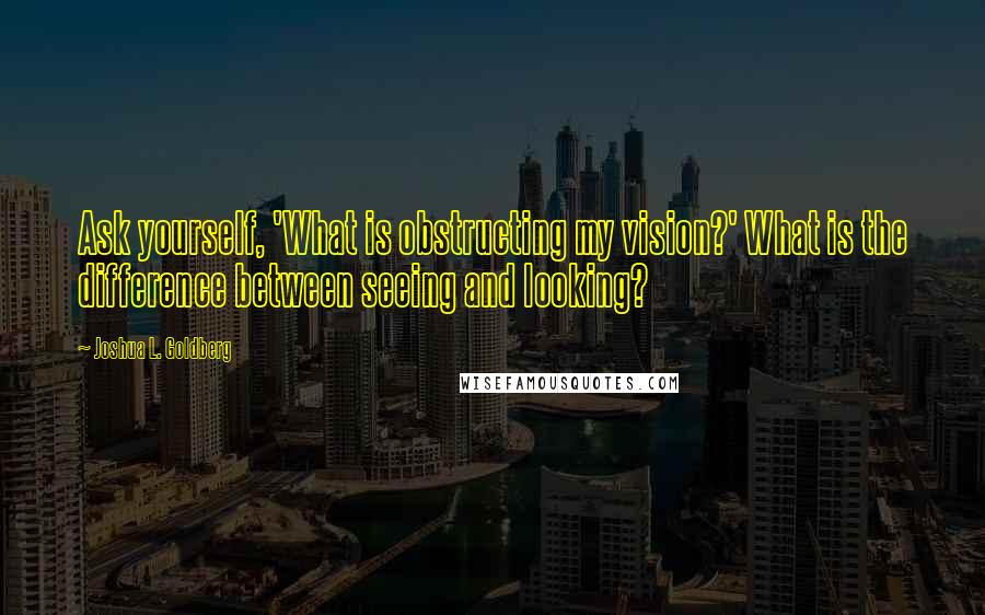 Joshua L. Goldberg Quotes: Ask yourself, 'What is obstructing my vision?' What is the difference between seeing and looking?