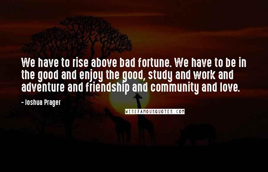 Joshua Prager Quotes: We have to rise above bad fortune. We have to be in the good and enjoy the good, study and work and adventure and friendship and community and love.