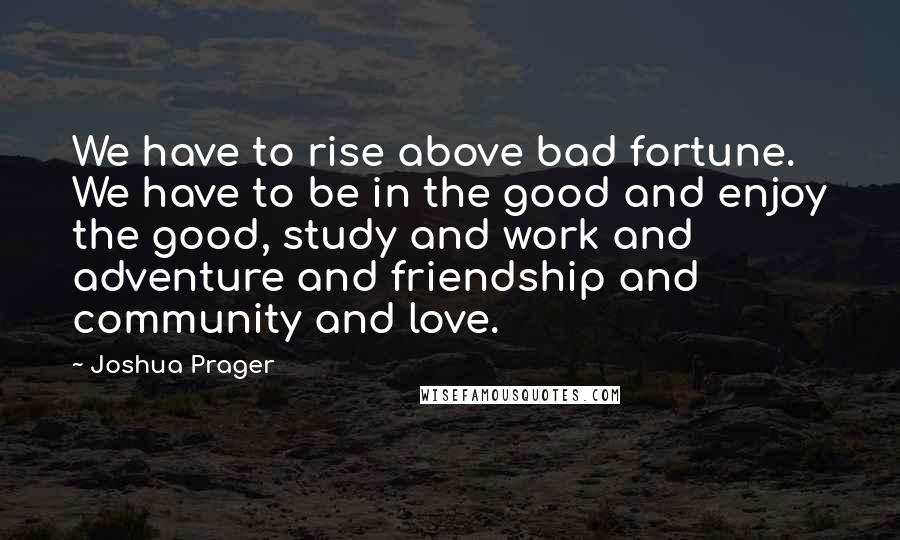Joshua Prager Quotes: We have to rise above bad fortune. We have to be in the good and enjoy the good, study and work and adventure and friendship and community and love.