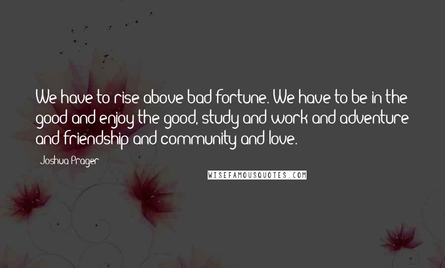 Joshua Prager Quotes: We have to rise above bad fortune. We have to be in the good and enjoy the good, study and work and adventure and friendship and community and love.