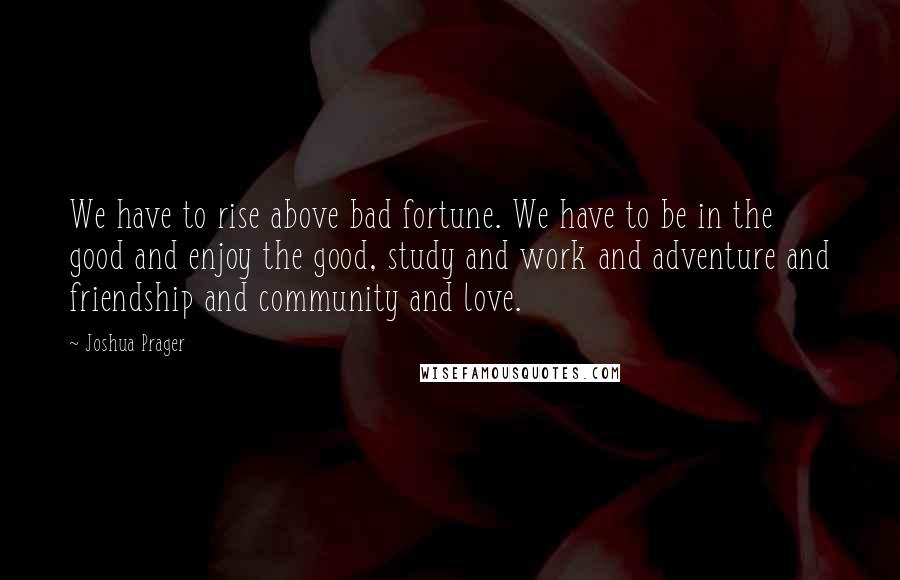 Joshua Prager Quotes: We have to rise above bad fortune. We have to be in the good and enjoy the good, study and work and adventure and friendship and community and love.