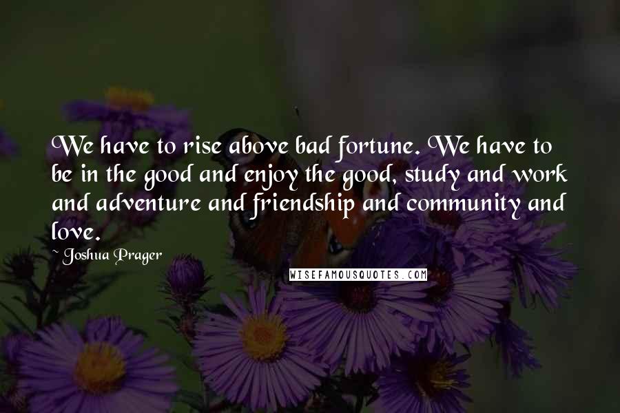 Joshua Prager Quotes: We have to rise above bad fortune. We have to be in the good and enjoy the good, study and work and adventure and friendship and community and love.