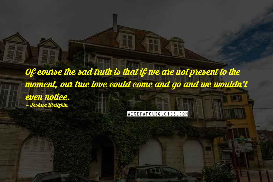 Joshua Waitzkin Quotes: Of course the sad truth is that if we are not present to the moment, our true love could come and go and we wouldn't even notice.