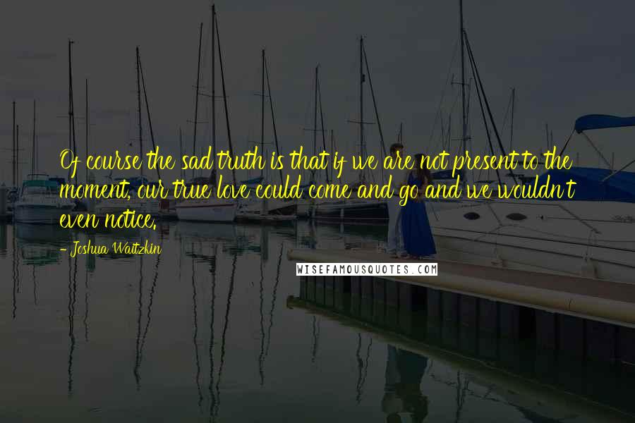 Joshua Waitzkin Quotes: Of course the sad truth is that if we are not present to the moment, our true love could come and go and we wouldn't even notice.