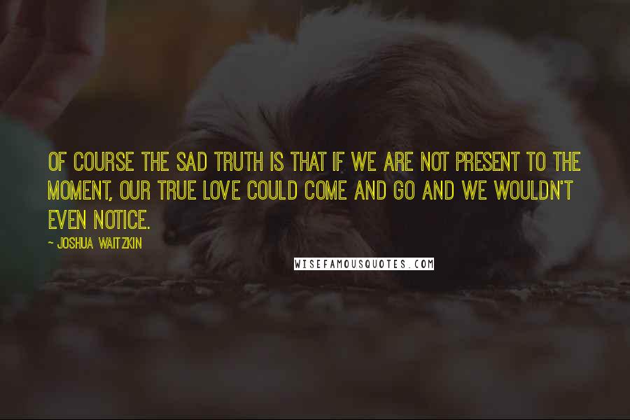 Joshua Waitzkin Quotes: Of course the sad truth is that if we are not present to the moment, our true love could come and go and we wouldn't even notice.