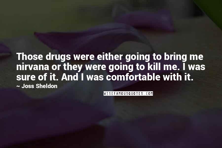 Joss Sheldon Quotes: Those drugs were either going to bring me nirvana or they were going to kill me. I was sure of it. And I was comfortable with it.