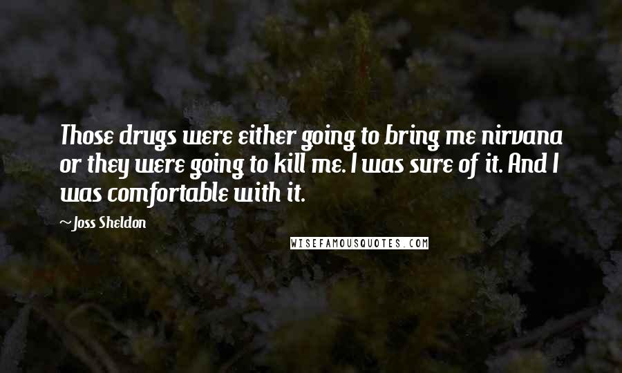 Joss Sheldon Quotes: Those drugs were either going to bring me nirvana or they were going to kill me. I was sure of it. And I was comfortable with it.