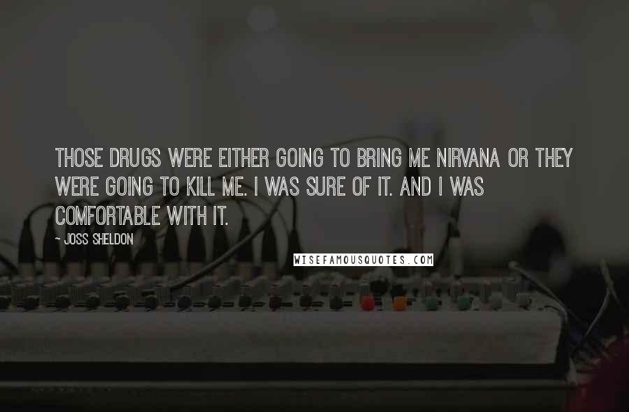 Joss Sheldon Quotes: Those drugs were either going to bring me nirvana or they were going to kill me. I was sure of it. And I was comfortable with it.