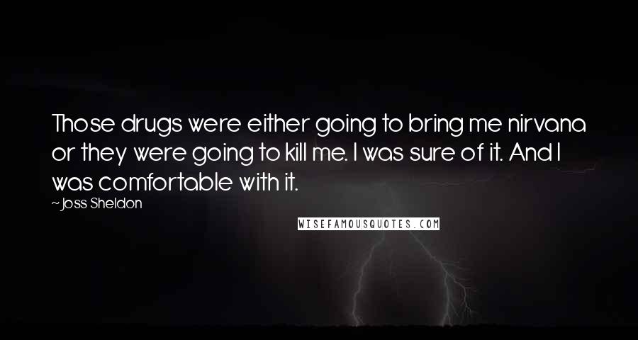 Joss Sheldon Quotes: Those drugs were either going to bring me nirvana or they were going to kill me. I was sure of it. And I was comfortable with it.