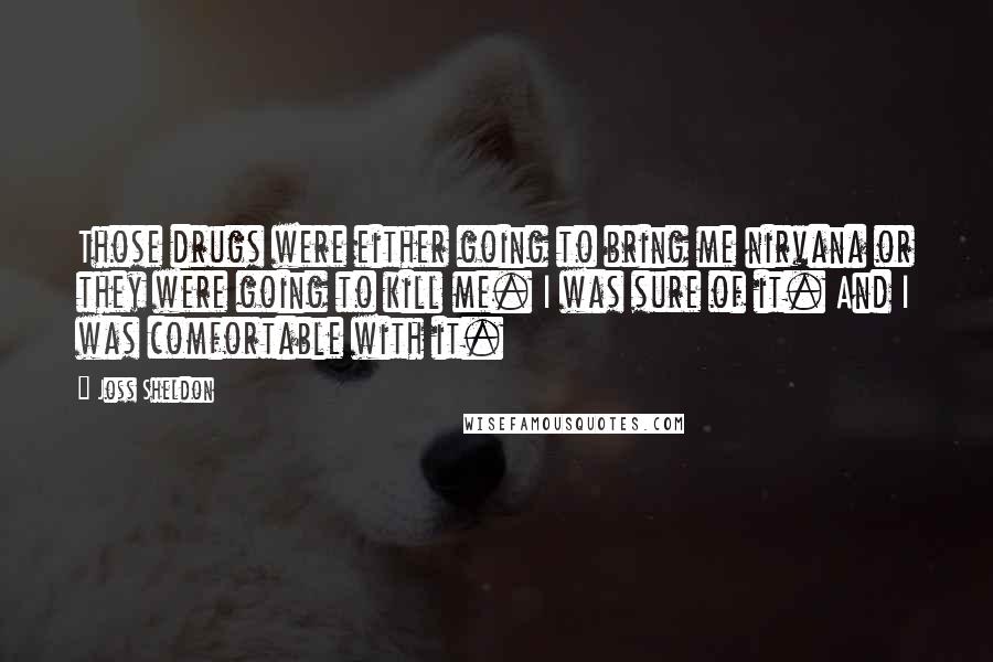 Joss Sheldon Quotes: Those drugs were either going to bring me nirvana or they were going to kill me. I was sure of it. And I was comfortable with it.