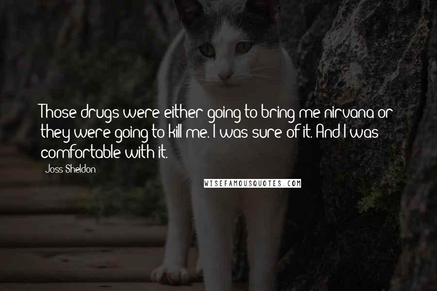 Joss Sheldon Quotes: Those drugs were either going to bring me nirvana or they were going to kill me. I was sure of it. And I was comfortable with it.