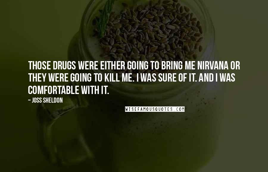 Joss Sheldon Quotes: Those drugs were either going to bring me nirvana or they were going to kill me. I was sure of it. And I was comfortable with it.