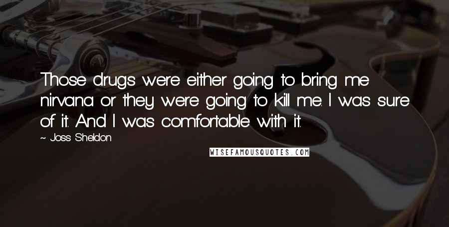 Joss Sheldon Quotes: Those drugs were either going to bring me nirvana or they were going to kill me. I was sure of it. And I was comfortable with it.