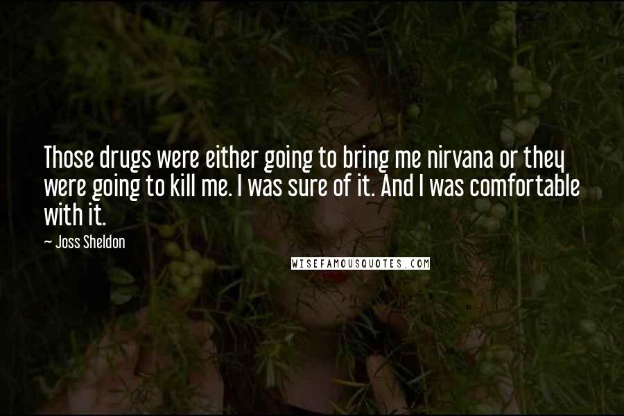 Joss Sheldon Quotes: Those drugs were either going to bring me nirvana or they were going to kill me. I was sure of it. And I was comfortable with it.