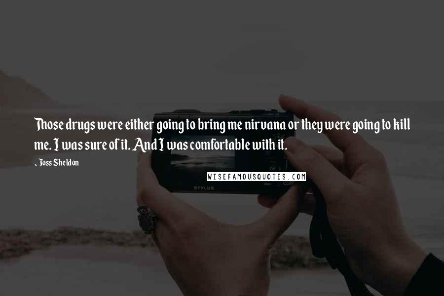 Joss Sheldon Quotes: Those drugs were either going to bring me nirvana or they were going to kill me. I was sure of it. And I was comfortable with it.