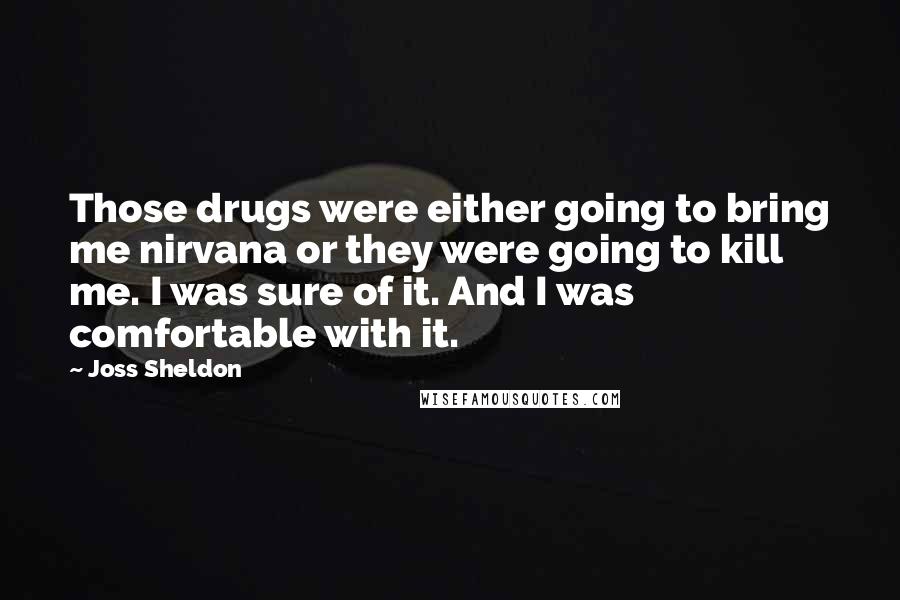 Joss Sheldon Quotes: Those drugs were either going to bring me nirvana or they were going to kill me. I was sure of it. And I was comfortable with it.
