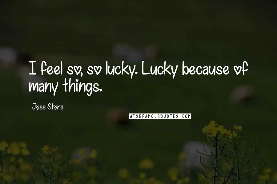 Joss Stone Quotes: I feel so, so lucky. Lucky because of many things.