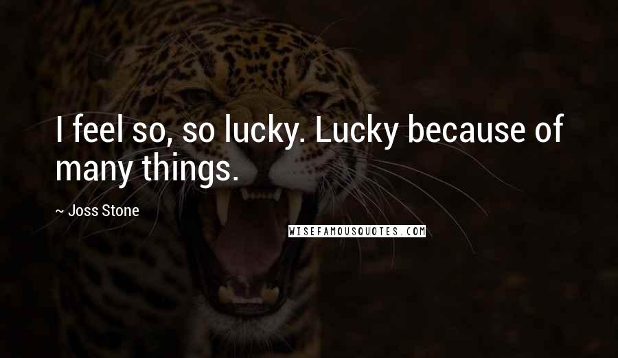 Joss Stone Quotes: I feel so, so lucky. Lucky because of many things.