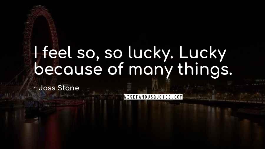 Joss Stone Quotes: I feel so, so lucky. Lucky because of many things.