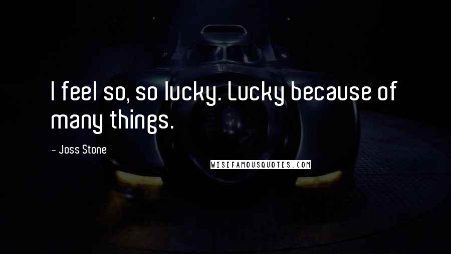 Joss Stone Quotes: I feel so, so lucky. Lucky because of many things.