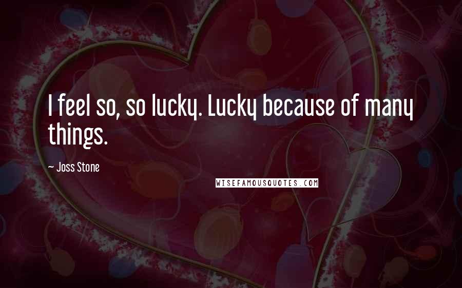 Joss Stone Quotes: I feel so, so lucky. Lucky because of many things.