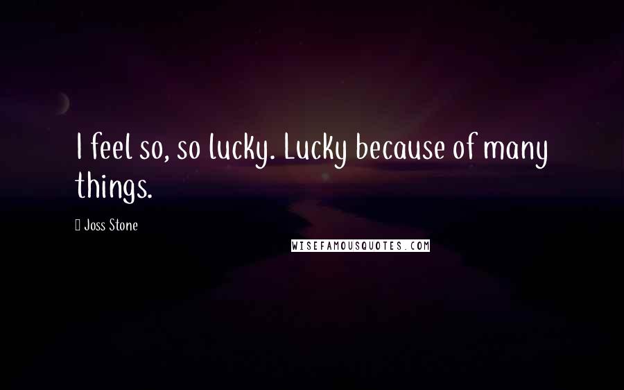 Joss Stone Quotes: I feel so, so lucky. Lucky because of many things.