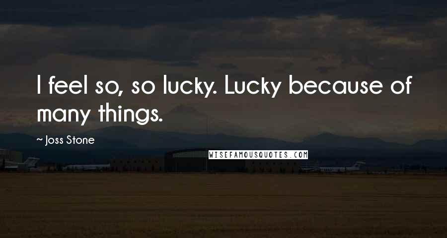 Joss Stone Quotes: I feel so, so lucky. Lucky because of many things.