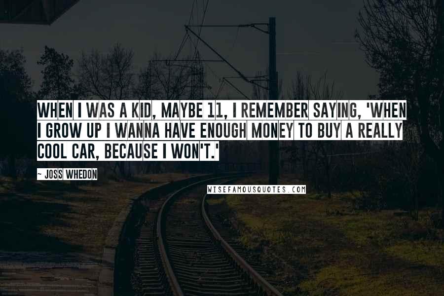 Joss Whedon Quotes: When I was a kid, maybe 11, I remember saying, 'When I grow up I wanna have enough money to buy a really cool car, because I won't.'