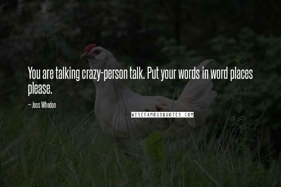 Joss Whedon Quotes: You are talking crazy-person talk. Put your words in word places please.